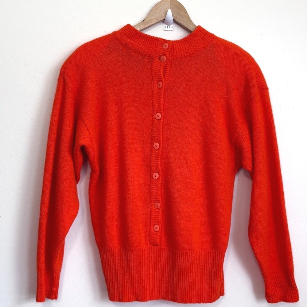 Un Deux Trois Womens Vintage Button Back Sweater Small Orange Angora Wool Fuzzy